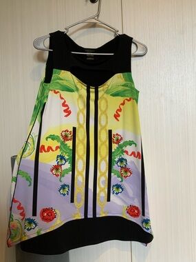 eva varro Yellow Multi Floral Chain-Print Sleeveless Tank